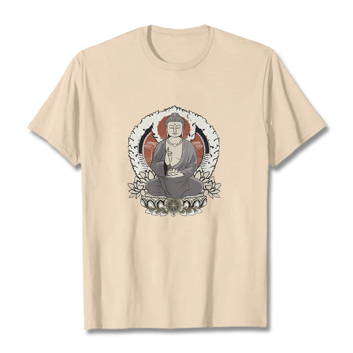 Buddha Stones Meditating Buddha Sitting With Lotus Pattern Tee T-shirt - Bisque - 2XL - image 1