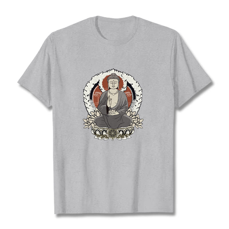 Buddha Stones Meditating Buddha Sitting With Lotus Pattern Tee T-shirt - LightGrey - 2XL - image 20