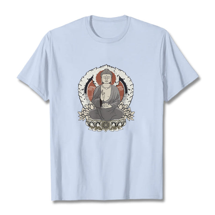 Buddha Stones Meditating Buddha Sitting With Lotus Pattern Tee T-shirt - LightCyan - 2XL - image 19