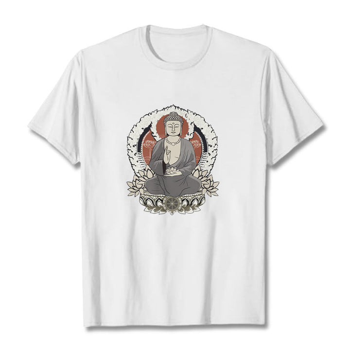 Buddha Stones Meditating Buddha Sitting With Lotus Pattern Tee T-shirt - White - 2XL - image 8