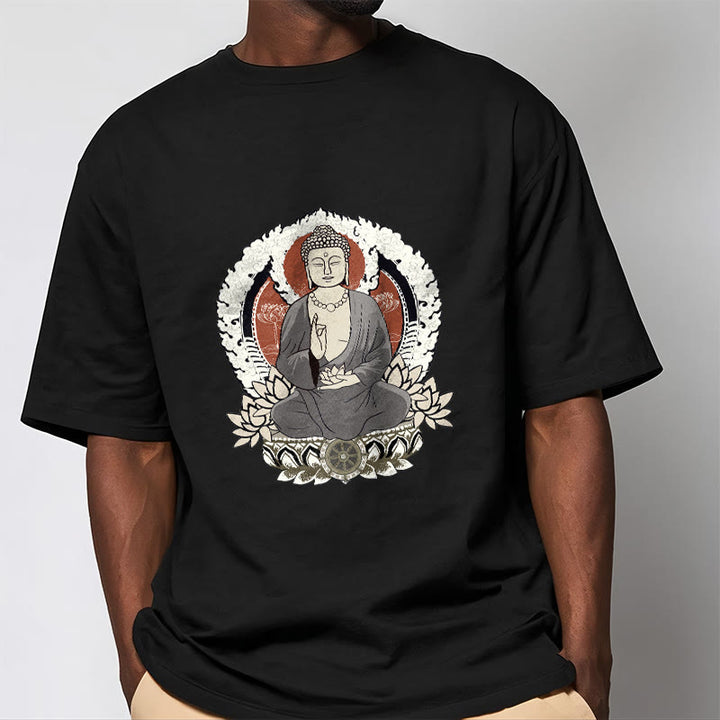 Buddha Stones Meditating Buddha Sitting With Lotus Pattern Tee T-shirt - image 6