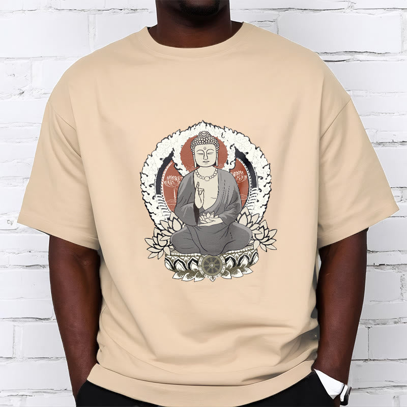 Buddha Stones Meditating Buddha Sitting With Lotus Pattern Tee T-shirt - image 2