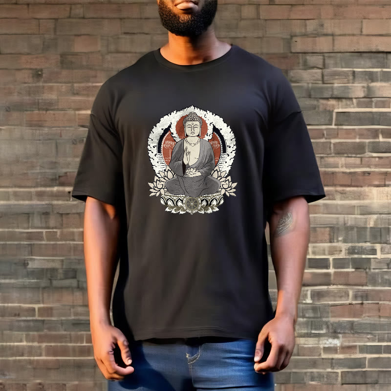 Buddha Stones Meditating Buddha Sitting With Lotus Pattern Tee T-shirt - image 5