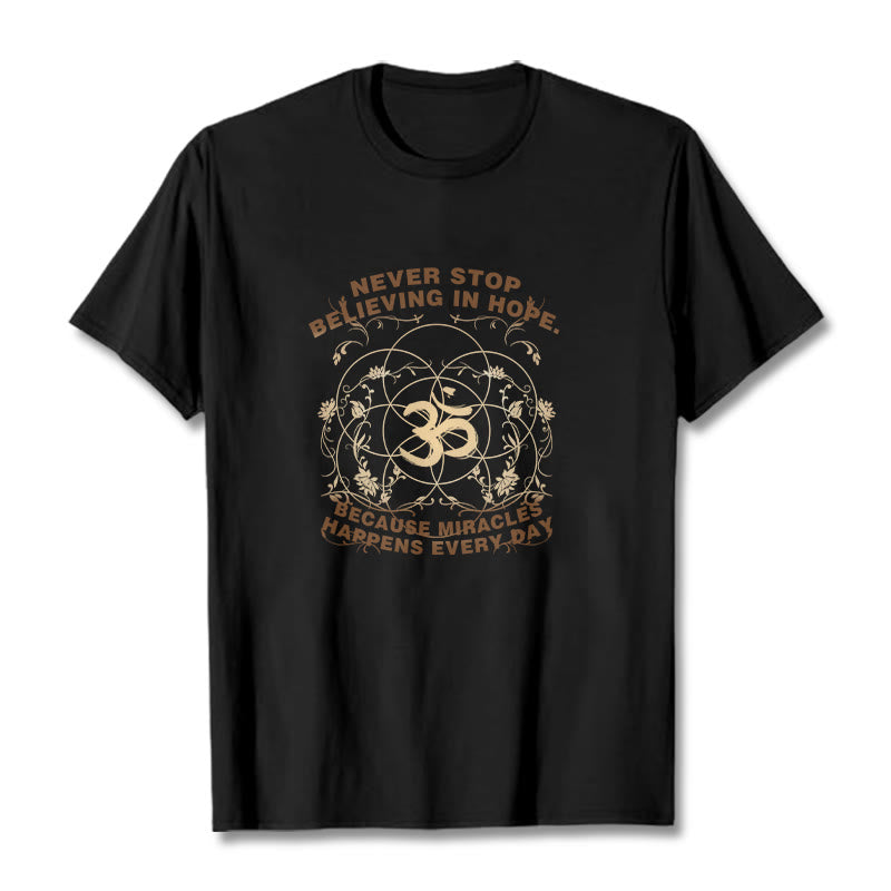 Buddha Stones Never Stop Believing In Hope Om Lotus Design Cotton Tee T-shirt - Black - 2XL - image 1