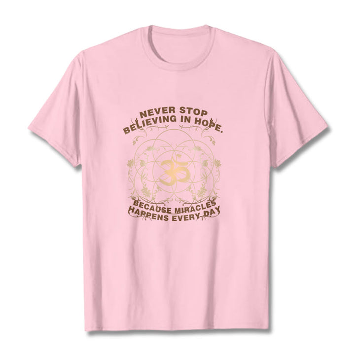 Buddha Stones Never Stop Believing In Hope Om Lotus Design Cotton Tee T-shirt - LightPink - 2XL - image 13
