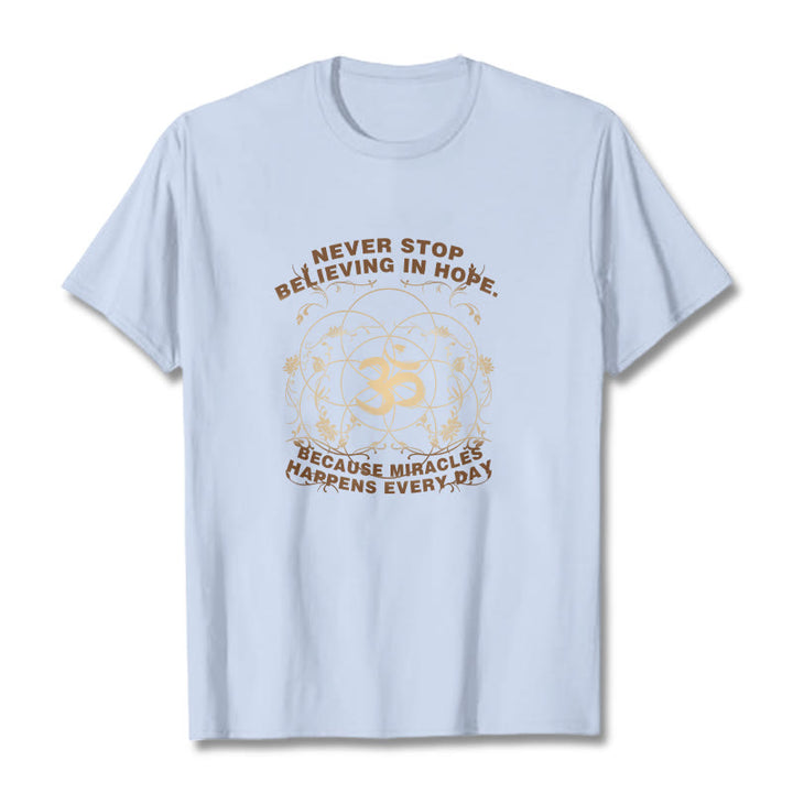 Buddha Stones Never Stop Believing In Hope Om Lotus Design Cotton Tee T-shirt - LightCyan - 2XL - image 19