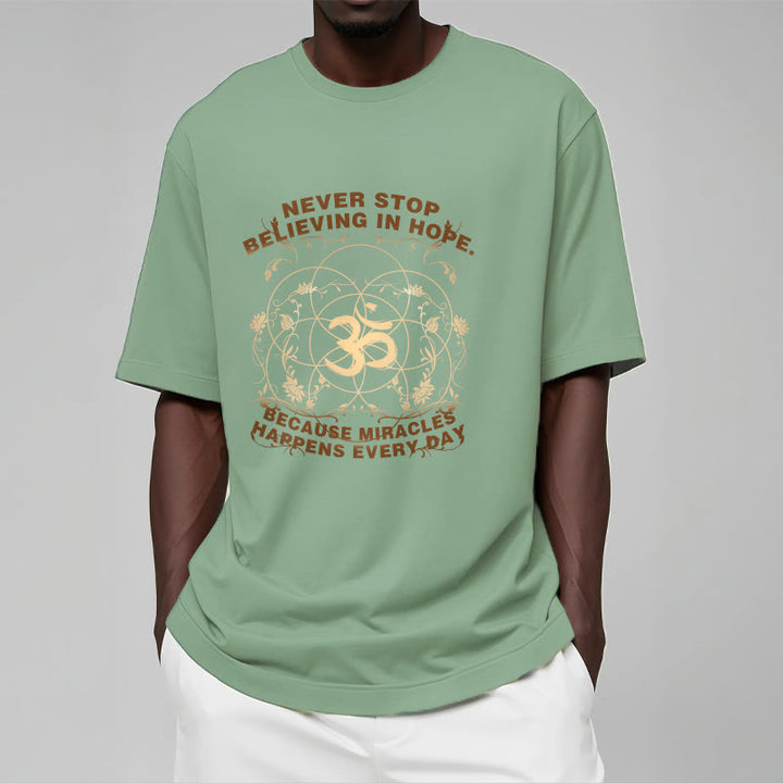 Buddha Stones Never Stop Believing In Hope Om Lotus Design Cotton Tee T-shirt - image 16