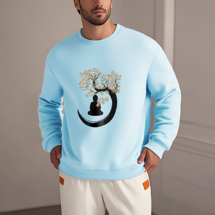 Buddha Stones Buddha Sitting Under The Tree Fleece Lined Polyester Sweatshirt