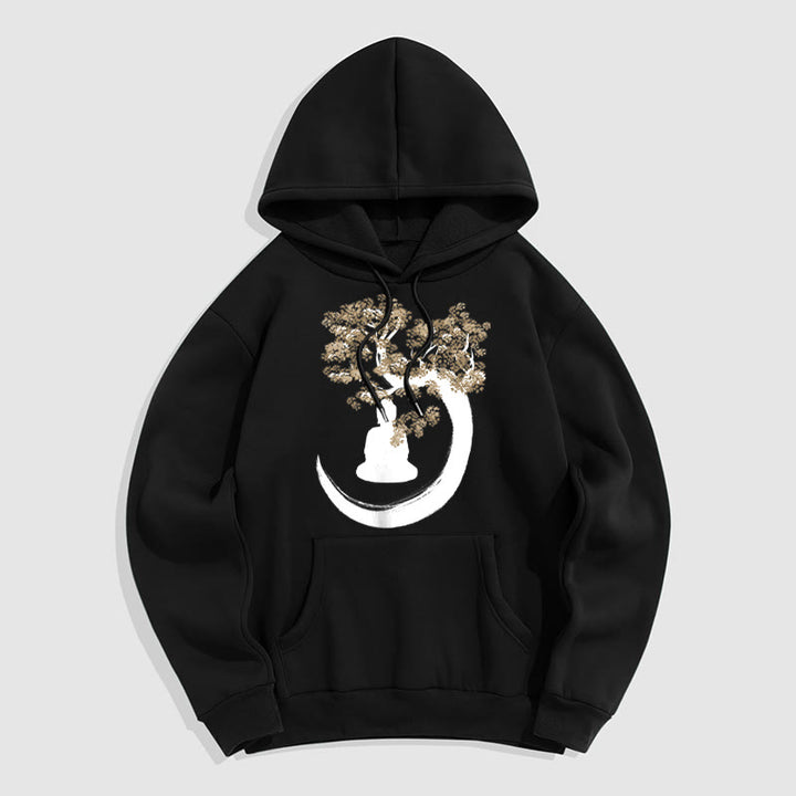 Buddha Stones Buddha Sitting Under The Tree Fleece Lined Hoodie