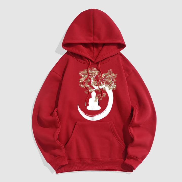 Buddha Stones Buddha Sitting Under The Tree Fleece Lined Hoodie