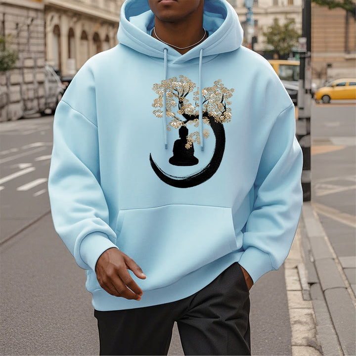 Buddha Stones Buddha Sitting Under The Tree Fleece Lined Hoodie