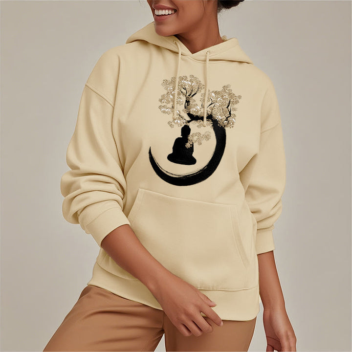 Buddha Stones Buddha Sitting Under The Tree Fleece Lined Hoodie