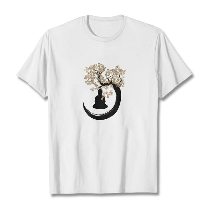 Buddha Stones Buddha Sitting Under The Tree Cotton Tee T-shirt