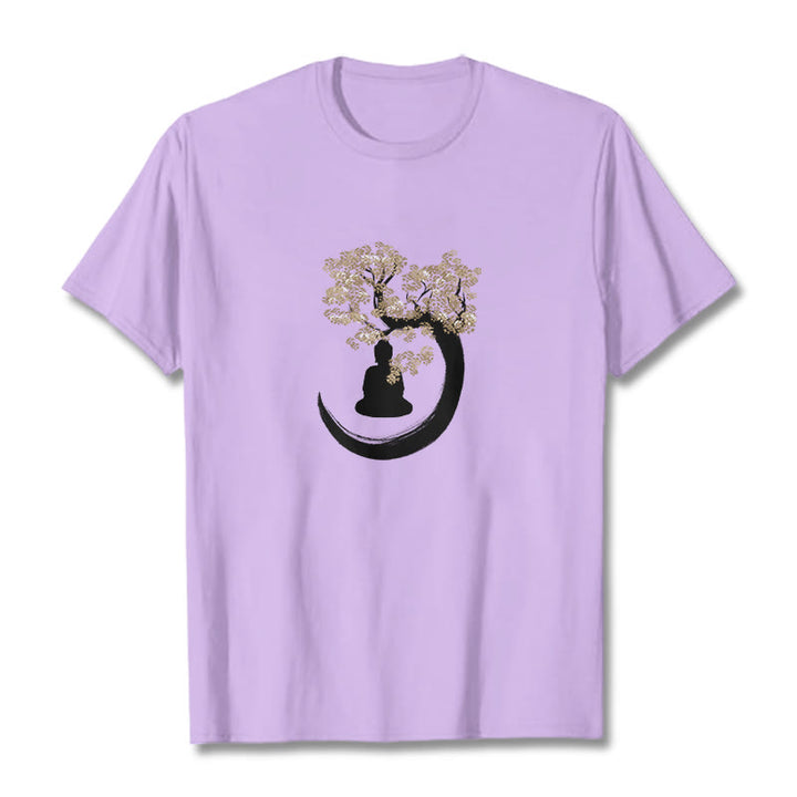 Buddha Stones Buddha Sitting Under The Tree Cotton Tee T-shirt