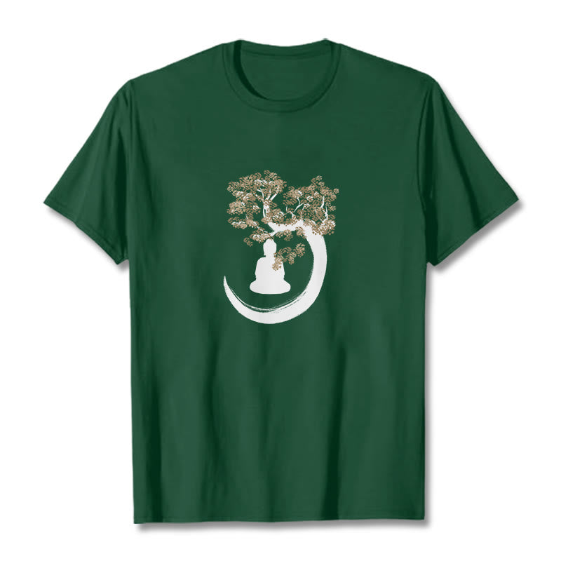 Buddha Stones Buddha Sitting Under The Tree Cotton Tee T-shirt - ForestGreen - 2XL - image 1
