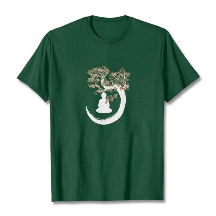 Buddha Stones Buddha Sitting Under The Tree Cotton Tee T-shirt - ForestGreen - 2XL - image 1