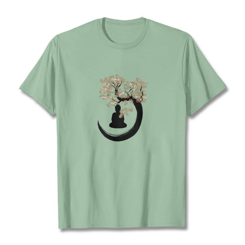 Buddha Stones Buddha Sitting Under The Tree Cotton Tee T-shirt