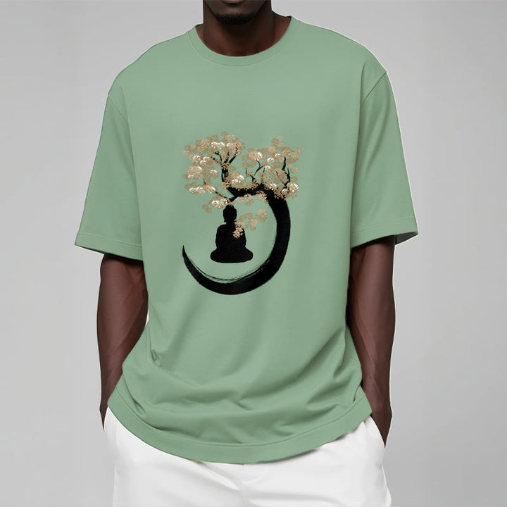 Buddha Stones Buddha Sitting Under The Tree Cotton Tee T-shirt