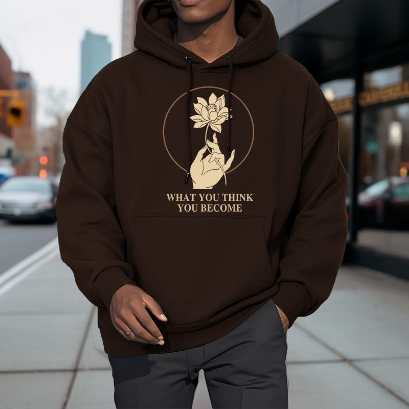 Buddha Stones What You Think You Become Lotus Design Fleece Lined Hoodie