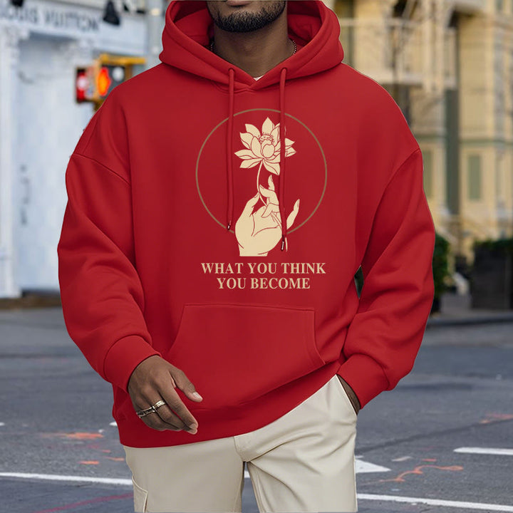 Buddha Stones What You Think You Become Lotus Design Fleece Lined Hoodie