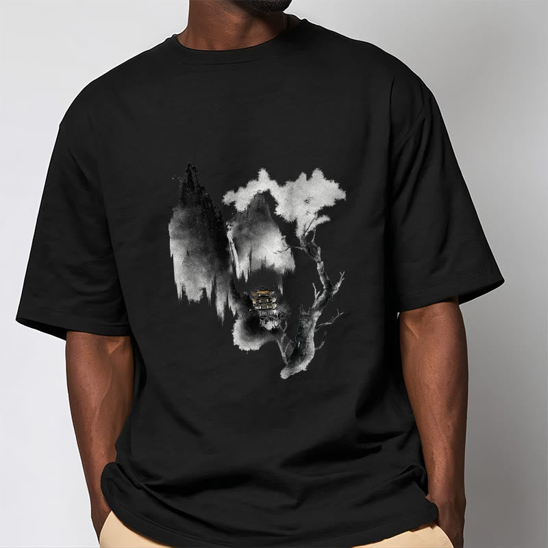 Buddha Stones Pavilion Tree Geese Around The Mountains Pattern Tee T-shirt - image 8