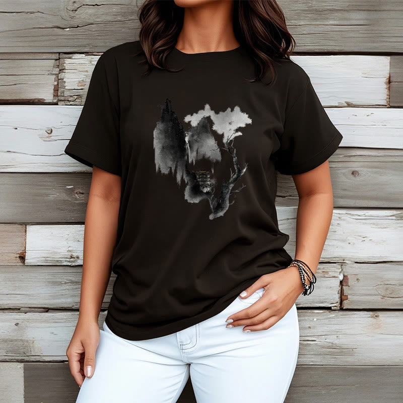 Buddha Stones Pavilion Tree Geese Around The Mountains Pattern Tee T-shirt - image 9