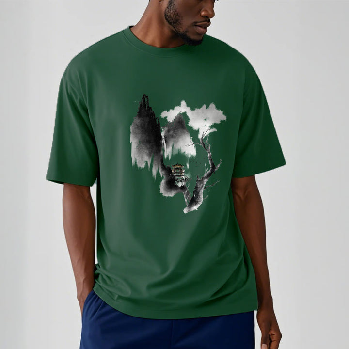 Buddha Stones Pavilion Tree Geese Around The Mountains Pattern Tee T-shirt - image 13