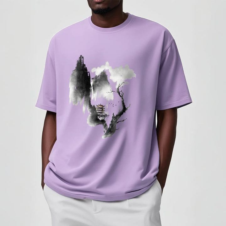 Buddha Stones Pavilion Tree Geese Around The Mountains Pattern Tee T-shirt - image 19