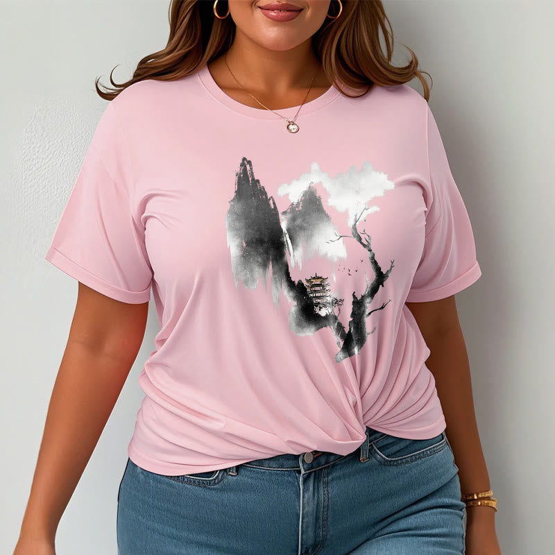 Buddha Stones Pavilion Tree Geese Around The Mountains Pattern Tee T-shirt - image 15