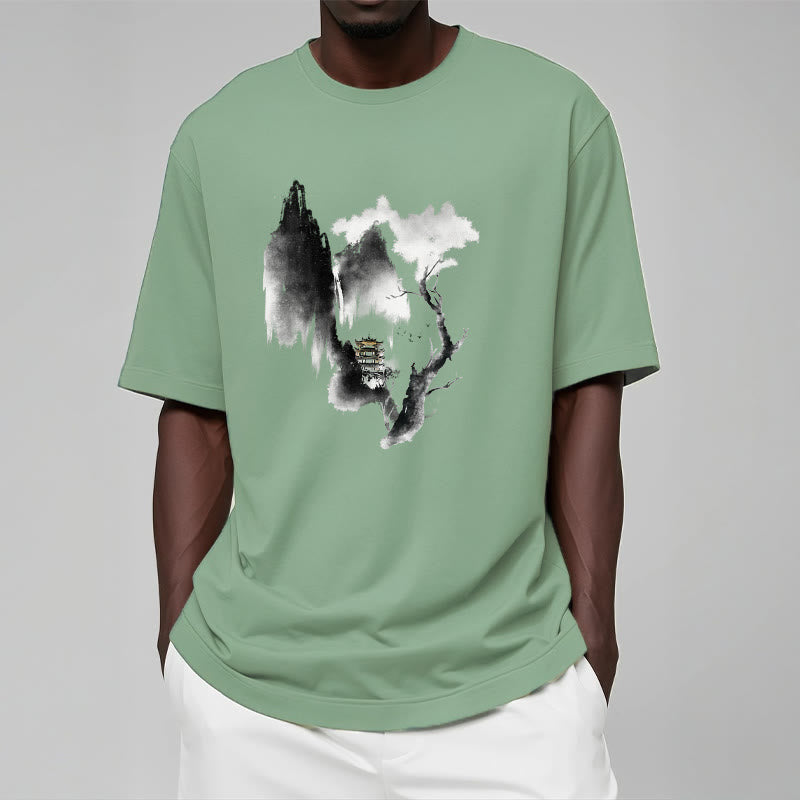 Buddha Stones Pavilion Tree Geese Around The Mountains Pattern Tee T-shirt - image 17