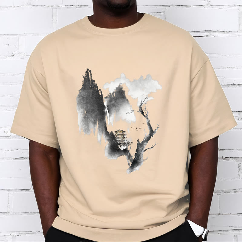 Buddha Stones Pavilion Tree Geese Around The Mountains Pattern Tee T-shirt - image 11