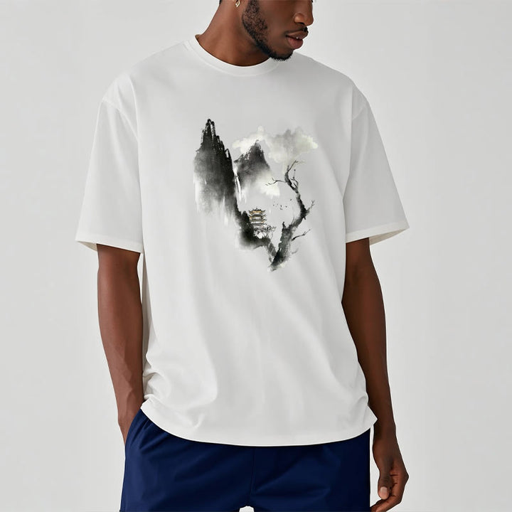 Buddha Stones Pavilion Tree Geese Around The Mountains Pattern Tee T-shirt - image 4