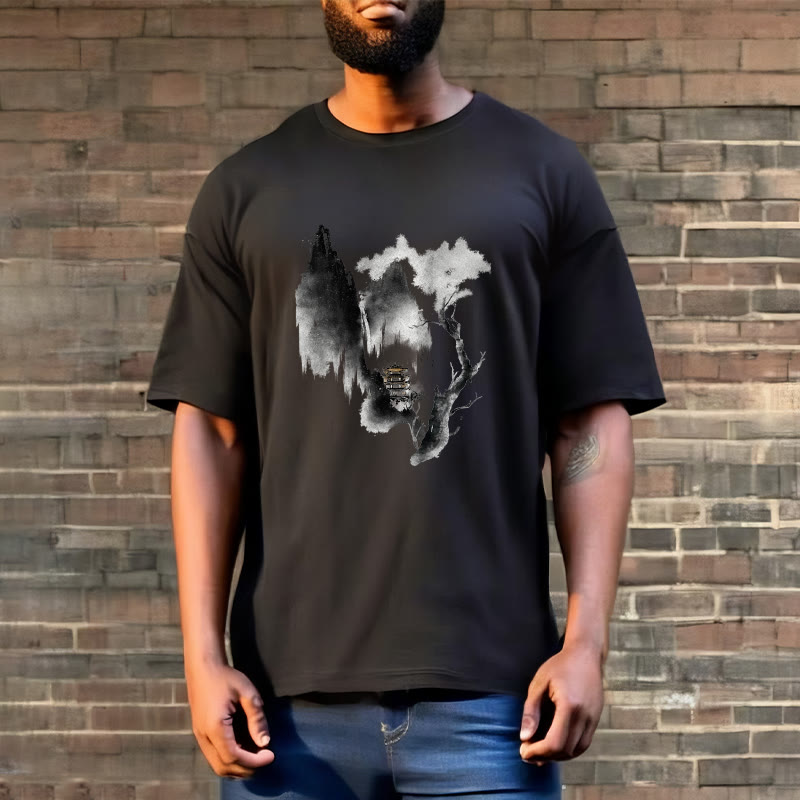 Buddha Stones Pavilion Tree Geese Around The Mountains Pattern Tee T-shirt - image 7