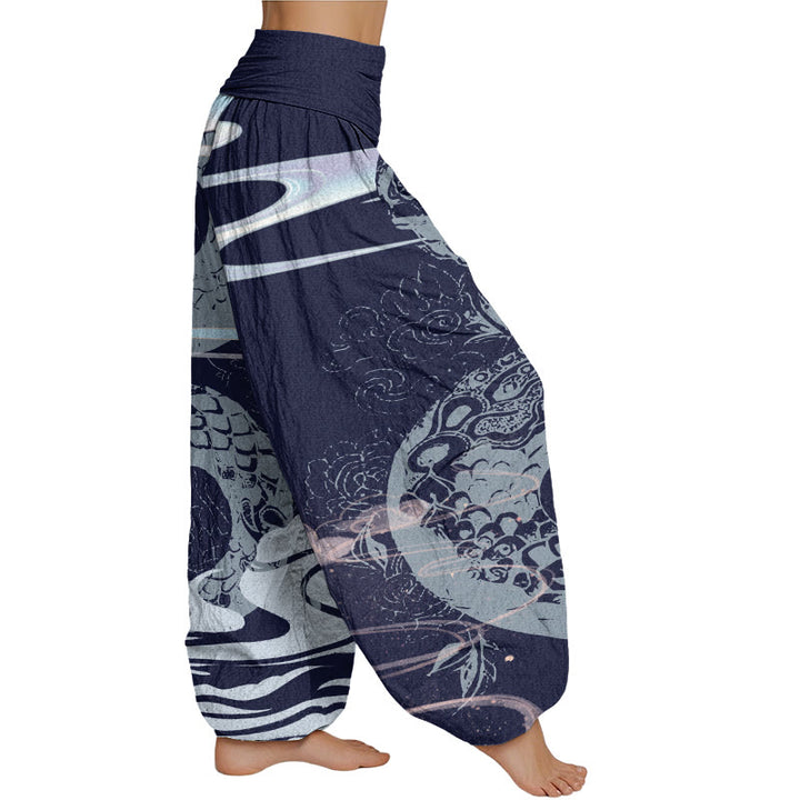 Buddha Stones Auspicious Clouds With Snake Pattern Women's Elastic Waist Harem Pants