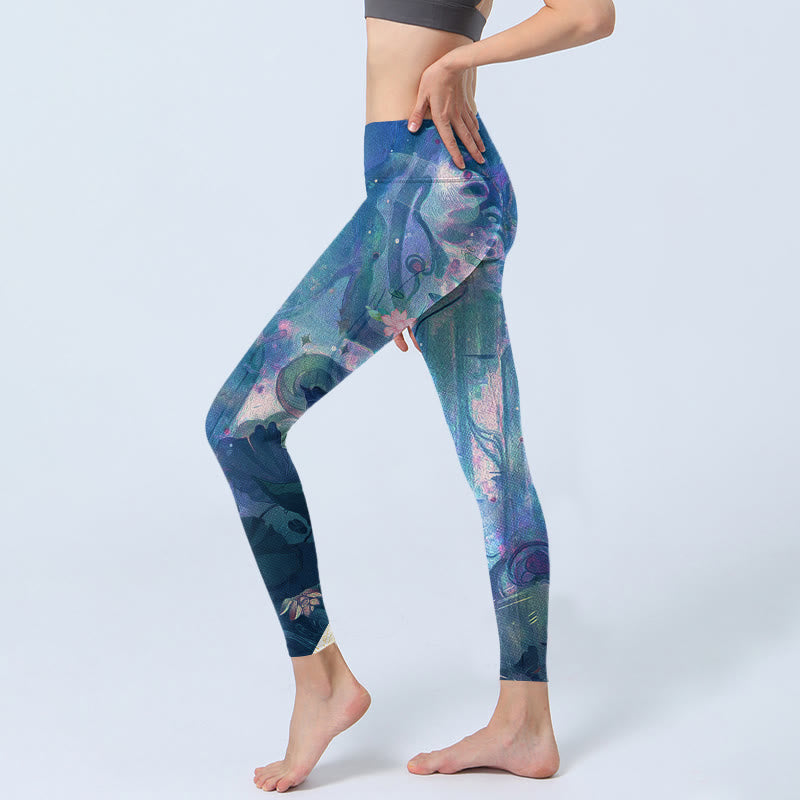 Buddha Stones Lotus Flowers Leaves Birds Gym Leggings Women's Yoga Pants - image 3