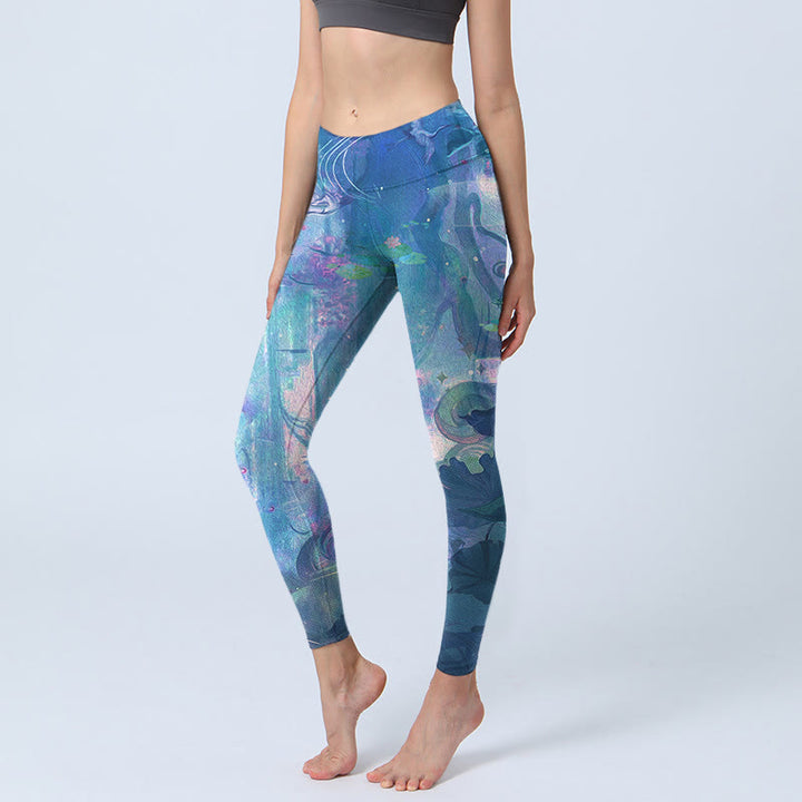 Buddha Stones Lotus Flowers Leaves Birds Gym Leggings Women's Yoga Pants - RoyalBlue - US18，UK/AU22，EU50 (4XL) - image 0