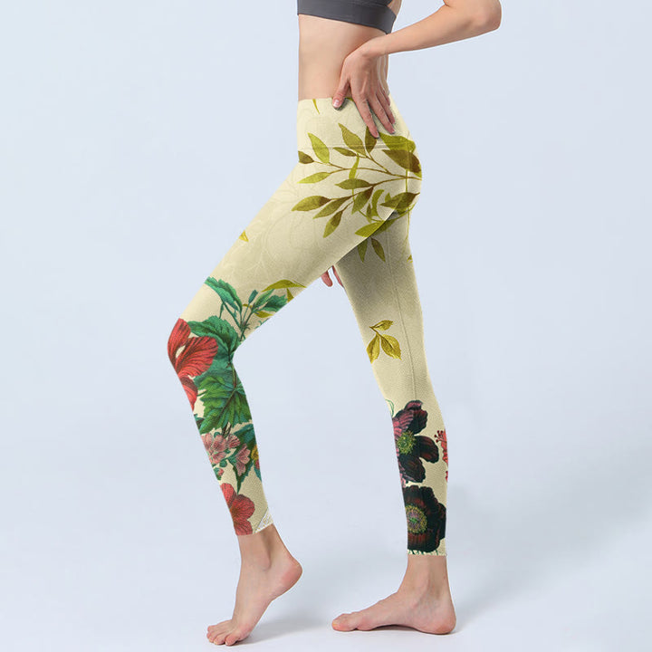 Buddha Stones Golden Green Leaves Colorful Flowers Gym Leggings Women's Yoga Pants - image 2