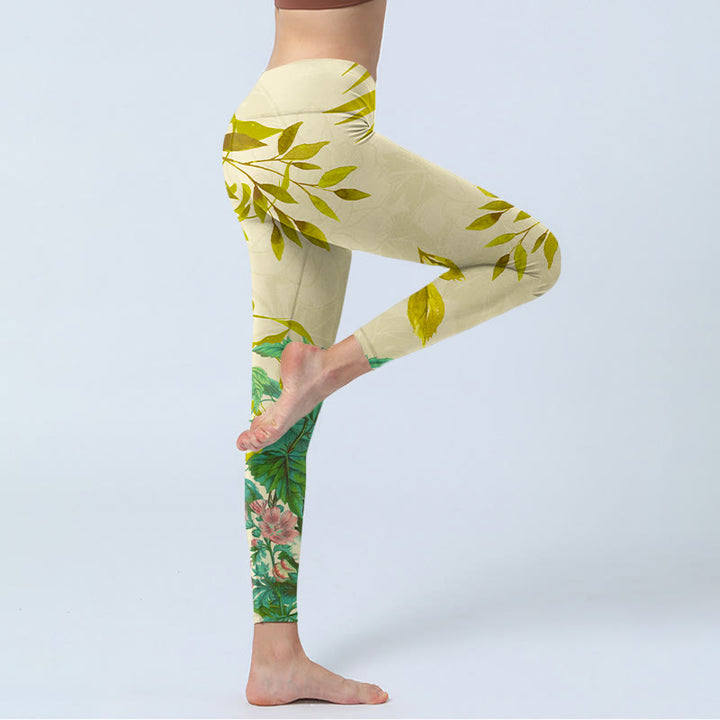 Buddha Stones Golden Green Leaves Colorful Flowers Gym Leggings Women's Yoga Pants - image 3