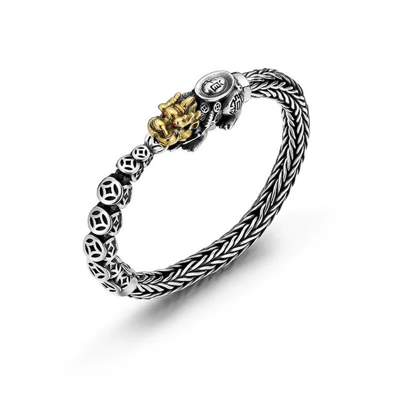 Buddha Stones 925 Sterling Silver PiXiu Copper Coins Ingot Wealth Bracelet Bangle - 22cm fit for Wrist Circumference 20cm - image 0
