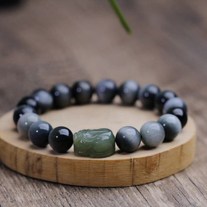 Buddha Stones Natural Eagle's Eye Stone Hetian Jade Pixiu Confidence Bracelet