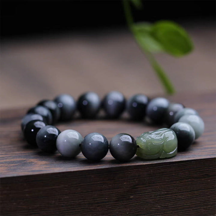 Buddha Stones Natural Eagle's Eye Stone Hetian Jade Pixiu Confidence Bracelet