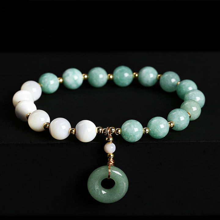 Buddha Stones Jade Trochus Horseshoe Snail Peace Buckle Charm Abundance Bracelet