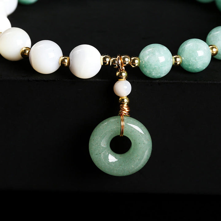 Buddha Stones Jade Trochus Horseshoe Snail Peace Buckle Charm Abundance Bracelet