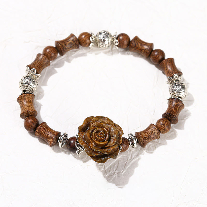 Buddha Stones Sandalwood Bamboo Pattern Camellia Healing Bracelet