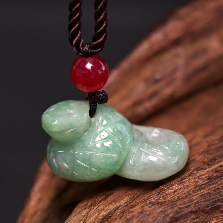 Buddha Stones Chinese Zodiac Year of the Snake Natural Jade Luck Necklace Pendant