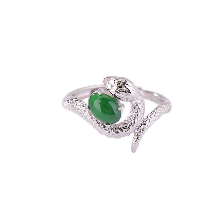 Buddha Stones Jade 925 Sterling Silver Year Of The Snake Luck Ring