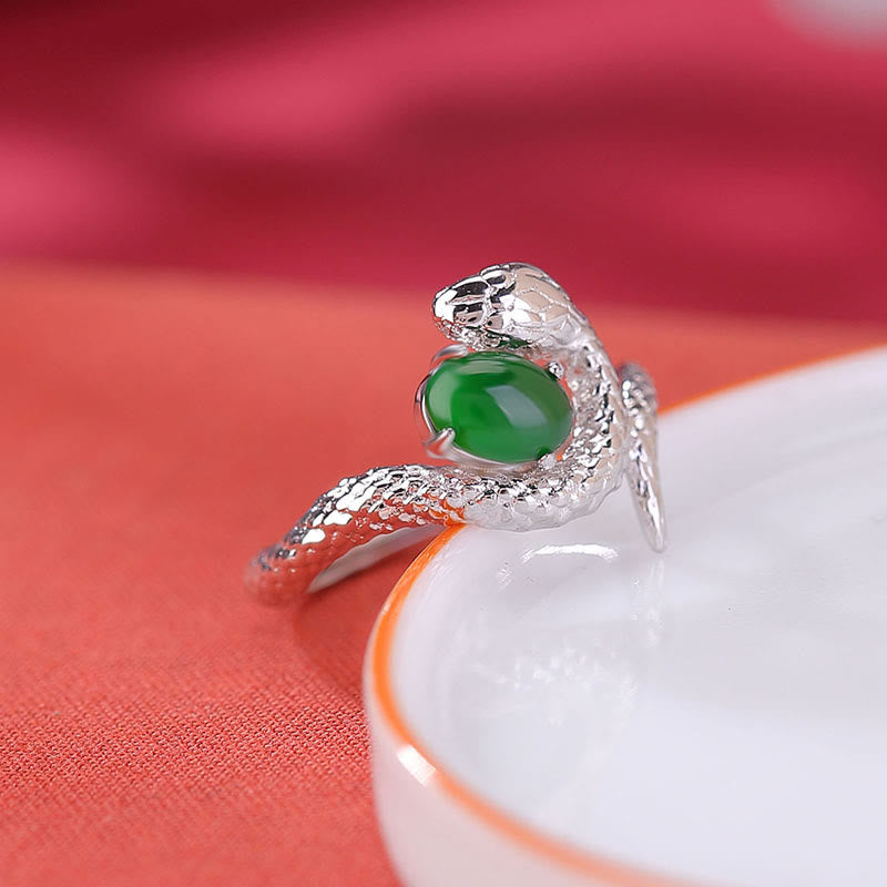 Buddha Stones Jade 925 Sterling Silver Year Of The Snake Luck Ring