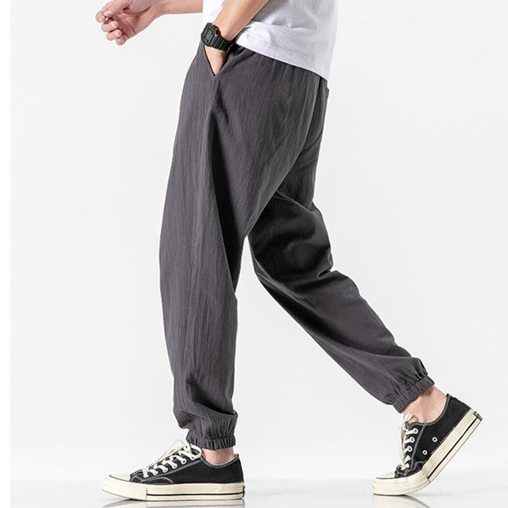 Buddha Stones Solid Color Drawstring Cotton Men's Pants With Pockets - image 6