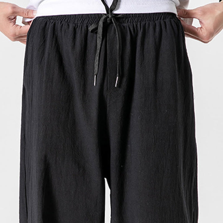 Buddha Stones Solid Color Drawstring Cotton Men's Pants With Pockets