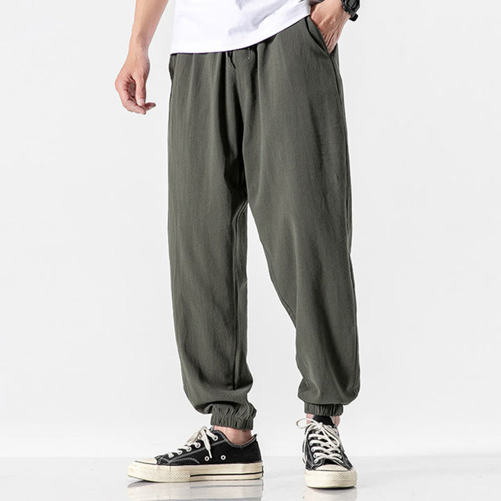 Buddha Stones Solid Color Drawstring Cotton Men's Pants With Pockets - ForestGreen - US/UK/AU50，EU60 (5XL) - image 0